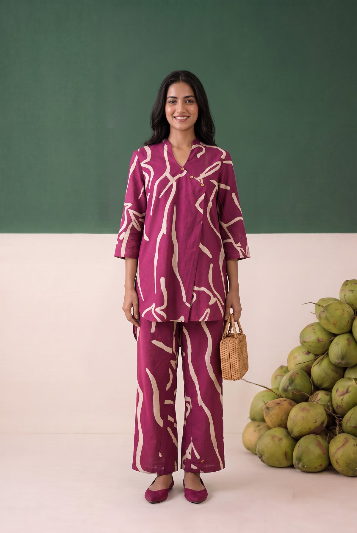 Magenta Abstract Printed Cotton Co-ord Set