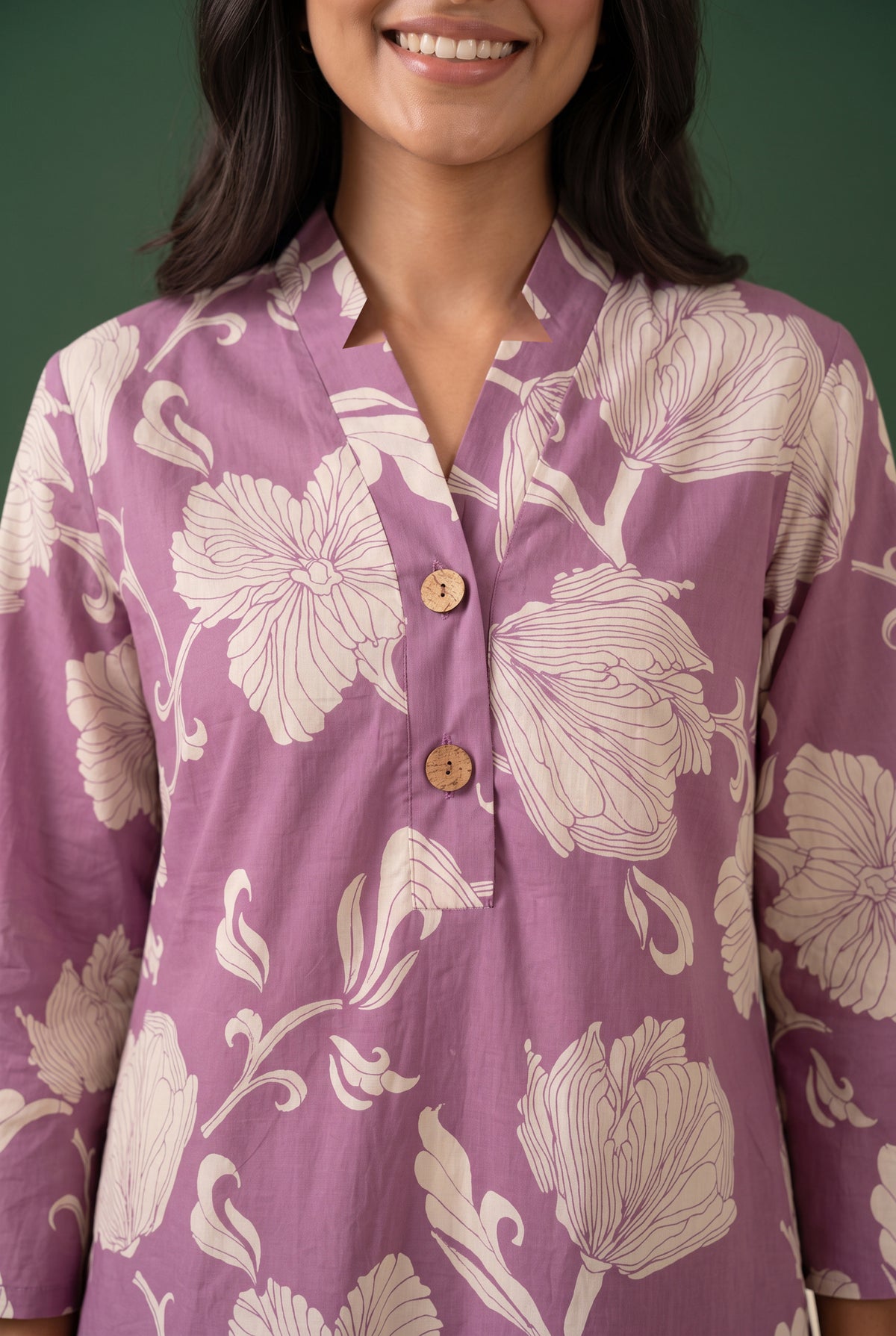 Purple Floral Printed Cotton Button-Down Co-ord Set