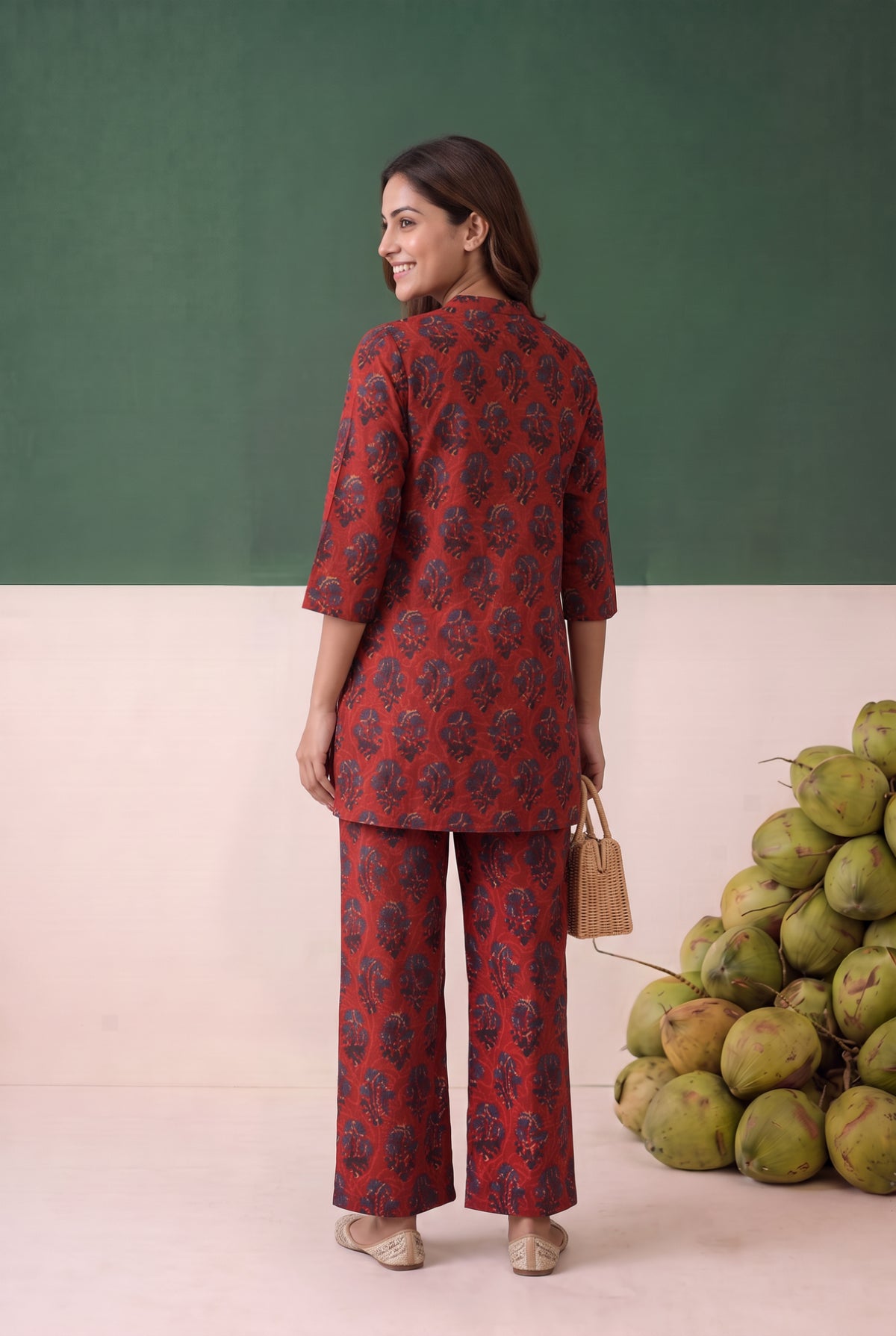 Red Paisley Printed Cotton Co-ord Set