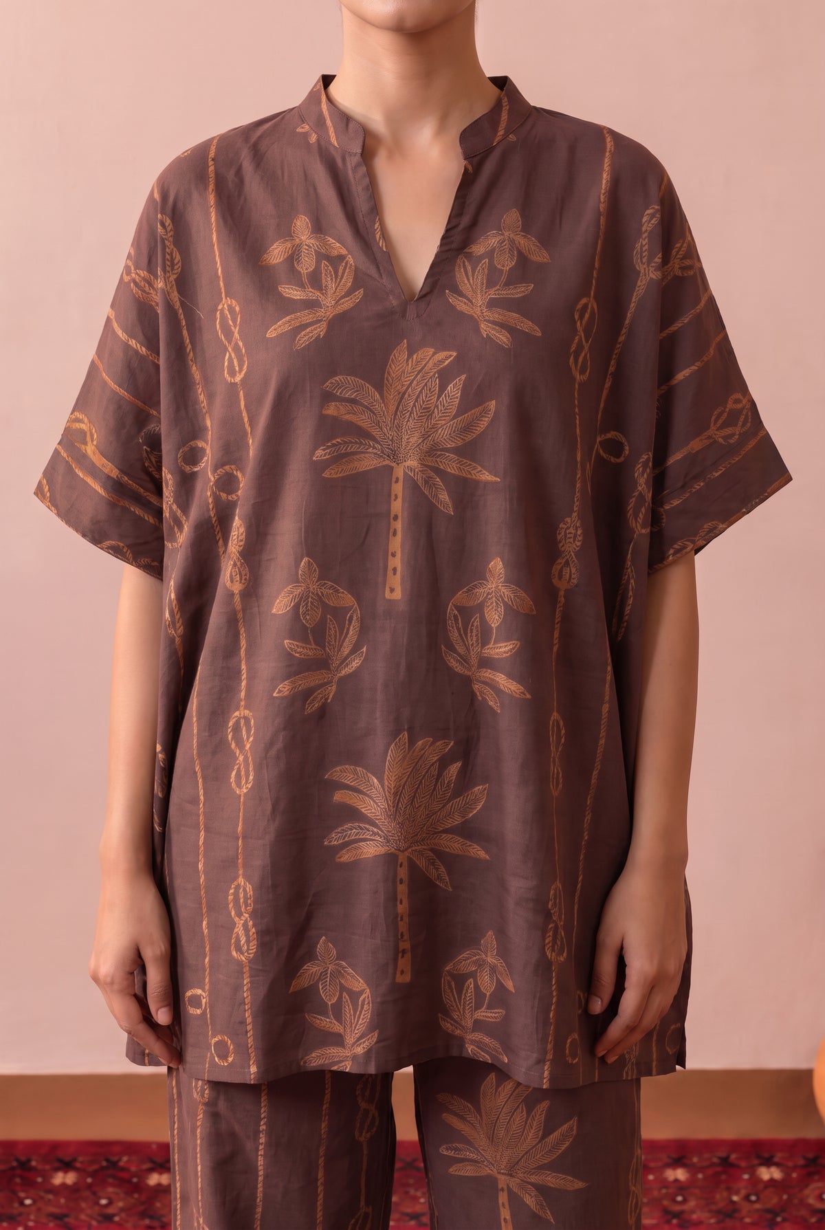 Brown Chestnut Palm Trail Printed Cotton Co-ord Set