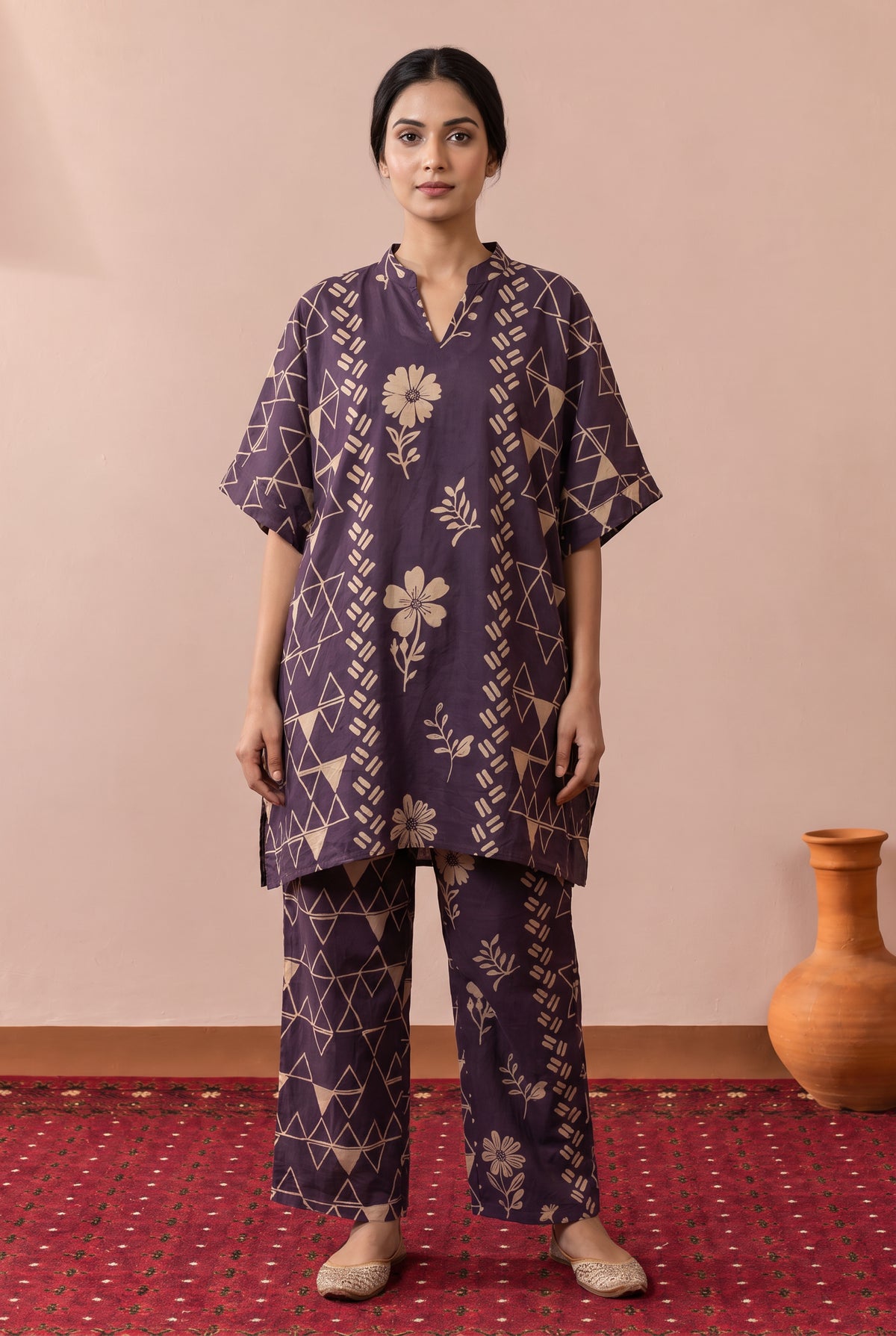 Purple Flora Geo-Printed Cotton Co-ord Set