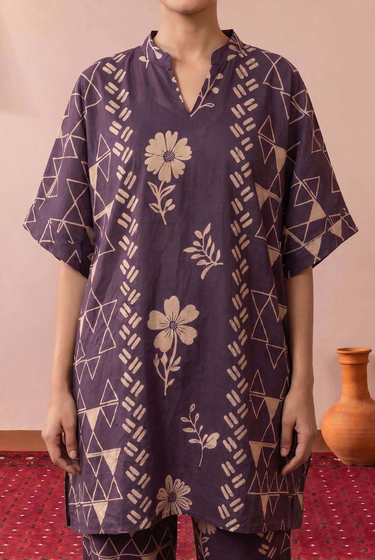 Purple Flora Geo-Printed Cotton Co-ord Set