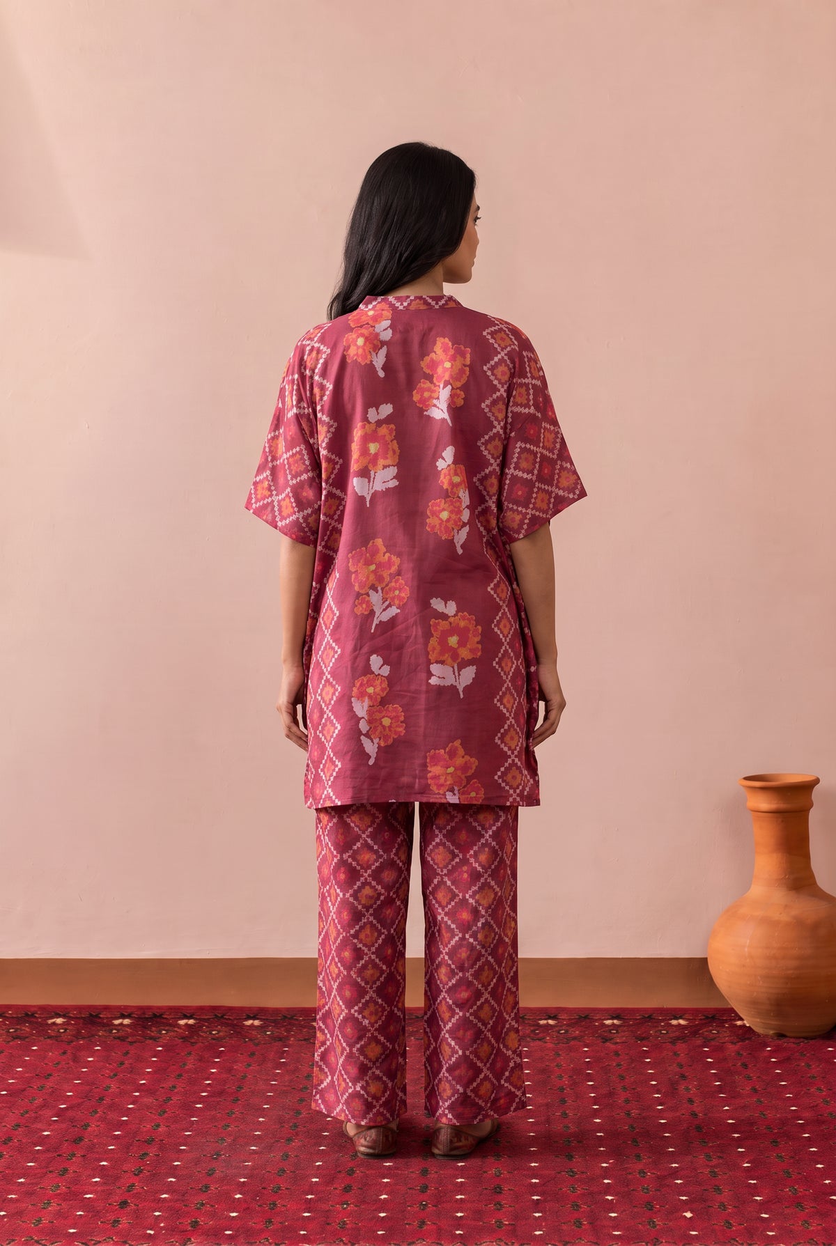Maroon Floral Mosaic Printed Cotton Co-ord Set