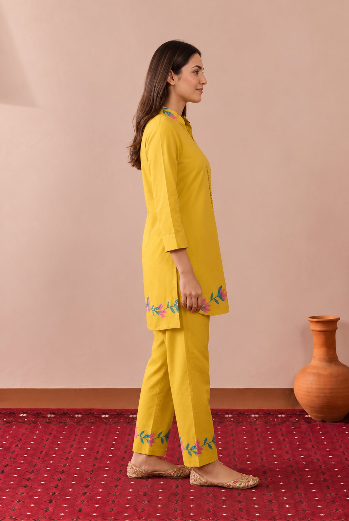 Mustard Botanical Border Printed Cotton Co-ord Set
