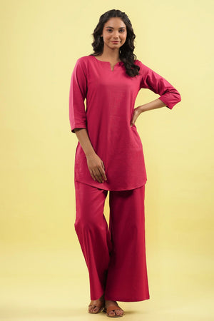 Solid Red Cotton Flex Palazzo Loungewear Set