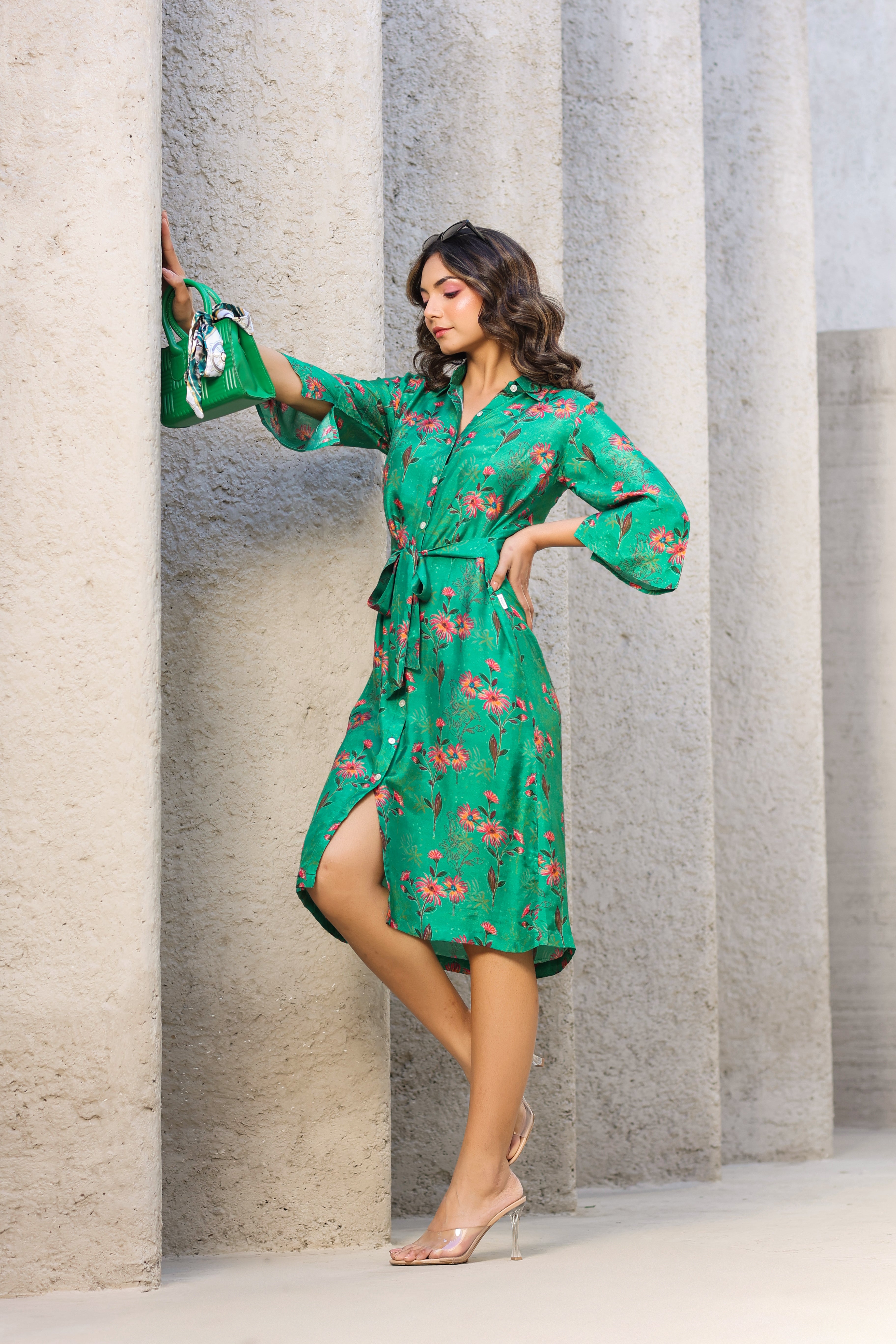 Ikigai Muslin Silk Green Midi Dress