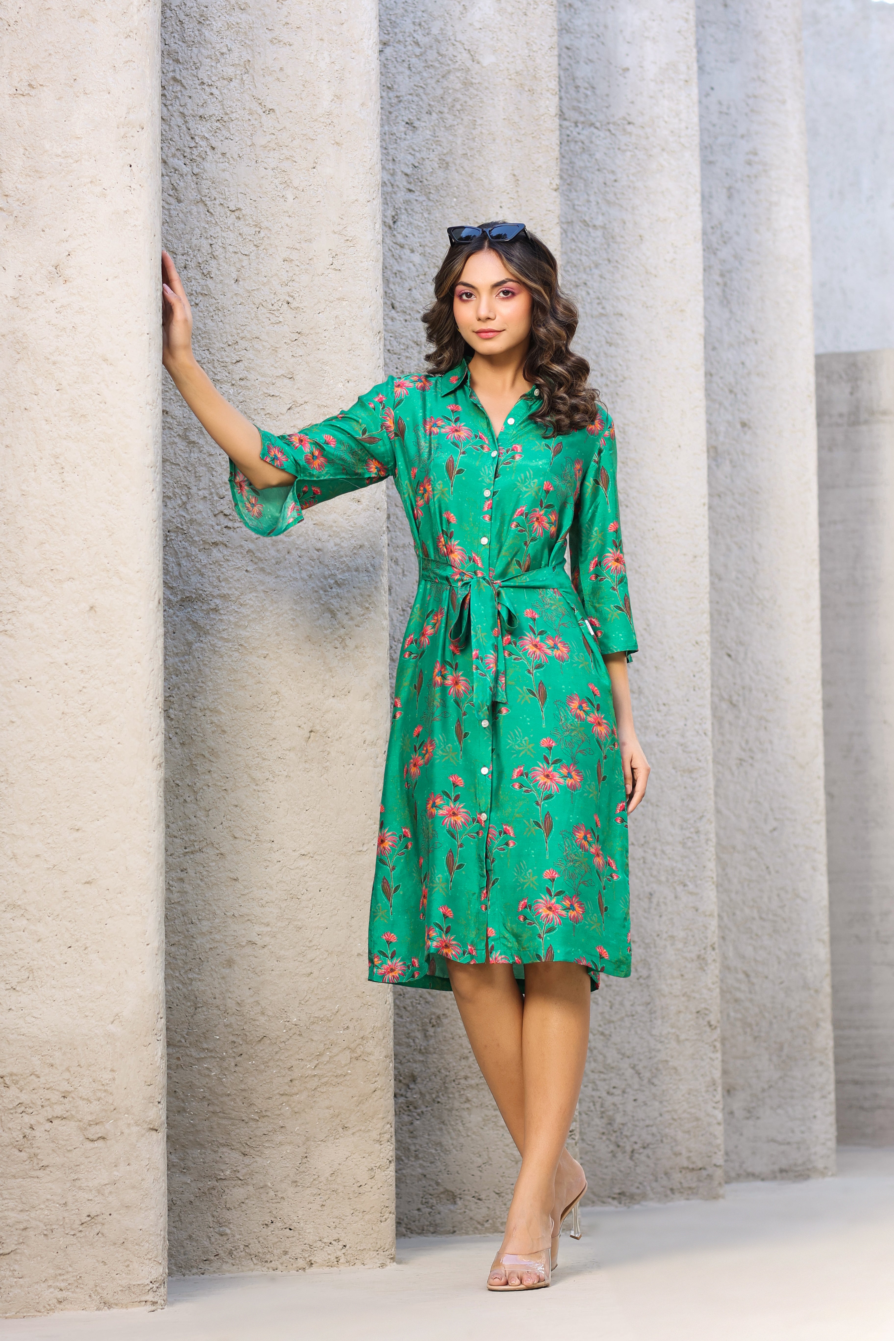 Ikigai Muslin Silk Green Midi Dress