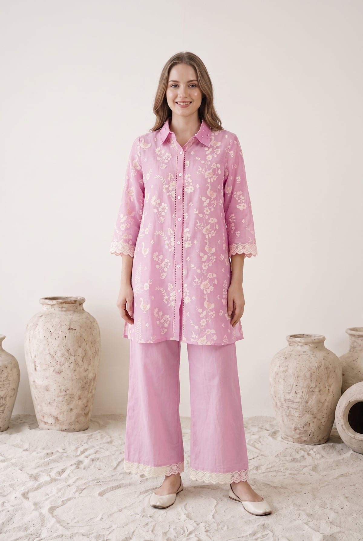 Blush Bloom Pink Mul Chanderi Co-ord Set
