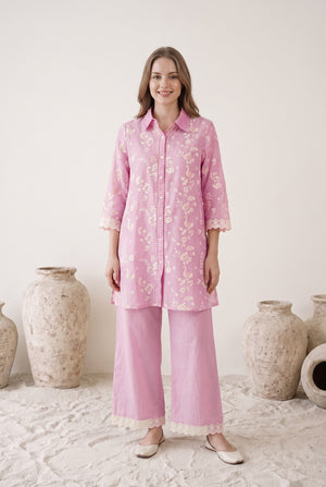 Blush Bloom Pink Mul Chanderi Co-ord Set