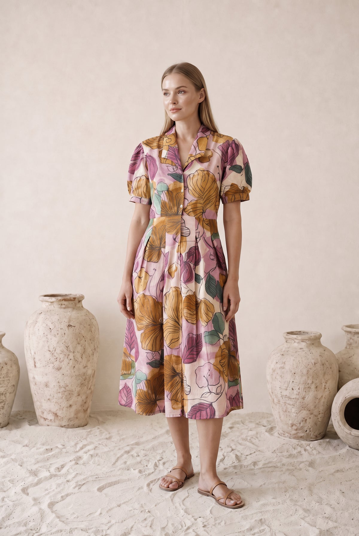 Botanical Bloom Multicloured Cotton Midi Dress