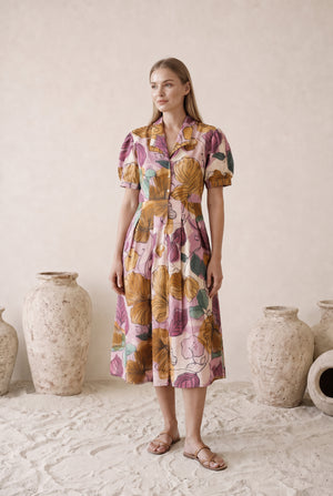 Botanical Bloom Multicloured Cotton Midi Dress