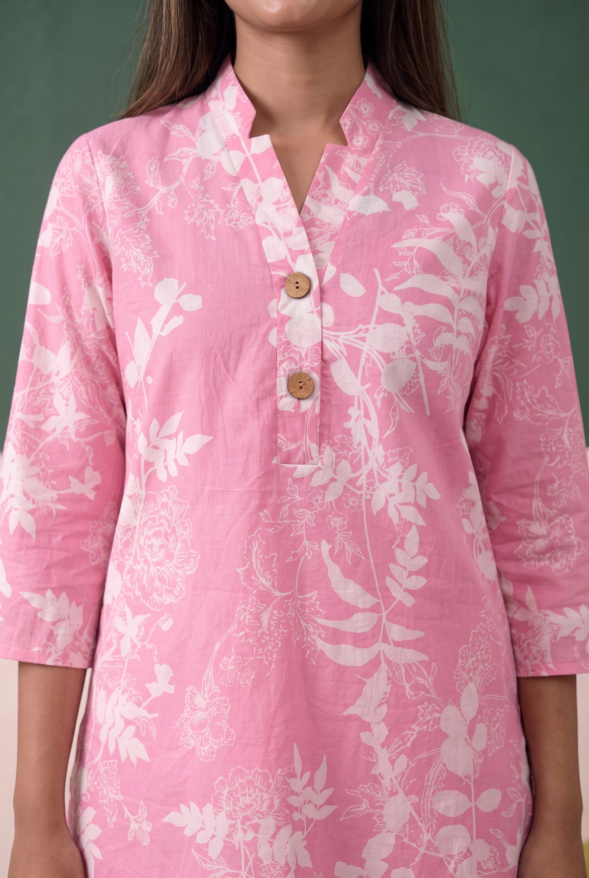 Pink Nature-Inspired Floral and Leaf Printed Cotton Co-ord Set