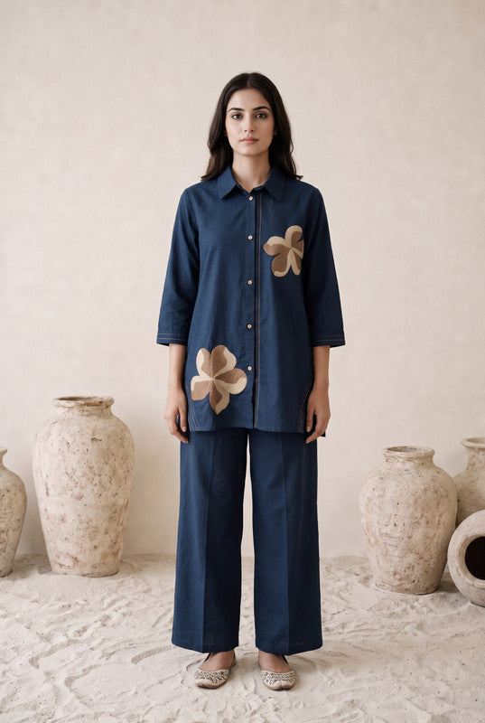 Navy Bloom Cotton Flex Co-Ord Set