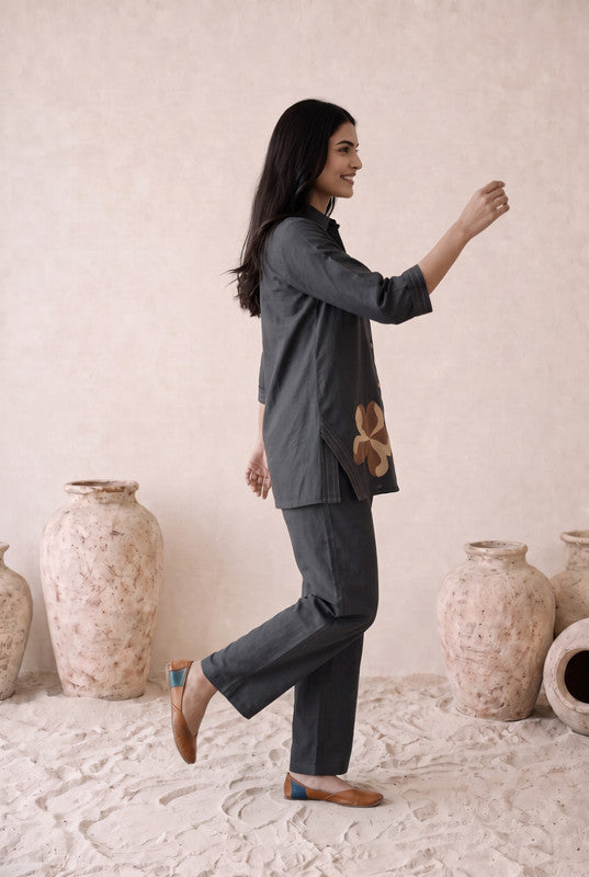 Charcoal Bloom Cotton Flex Co-Ord Set