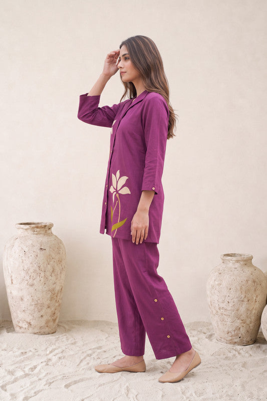 Purple Bloom Cotton Flex Co-Ord Set