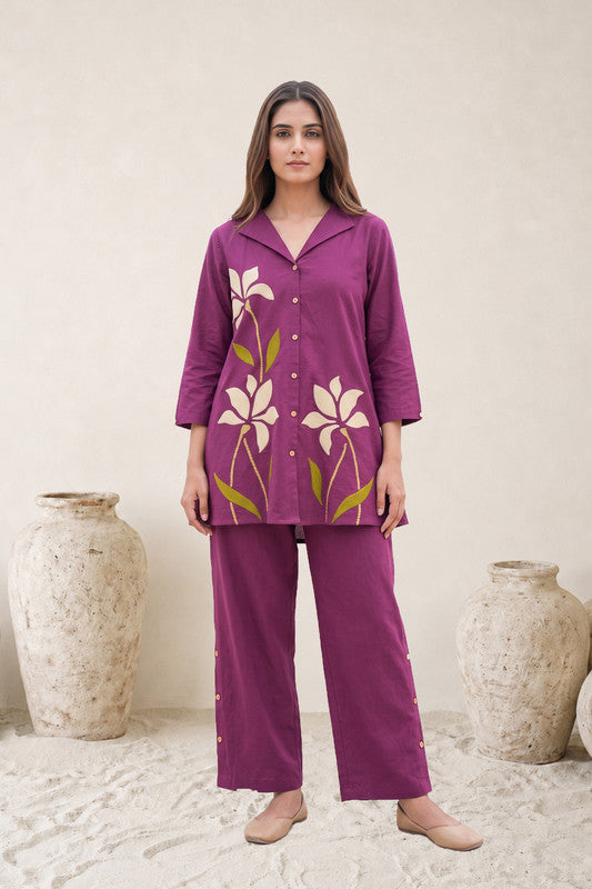 Purple Bloom Cotton Flex Co-Ord Set