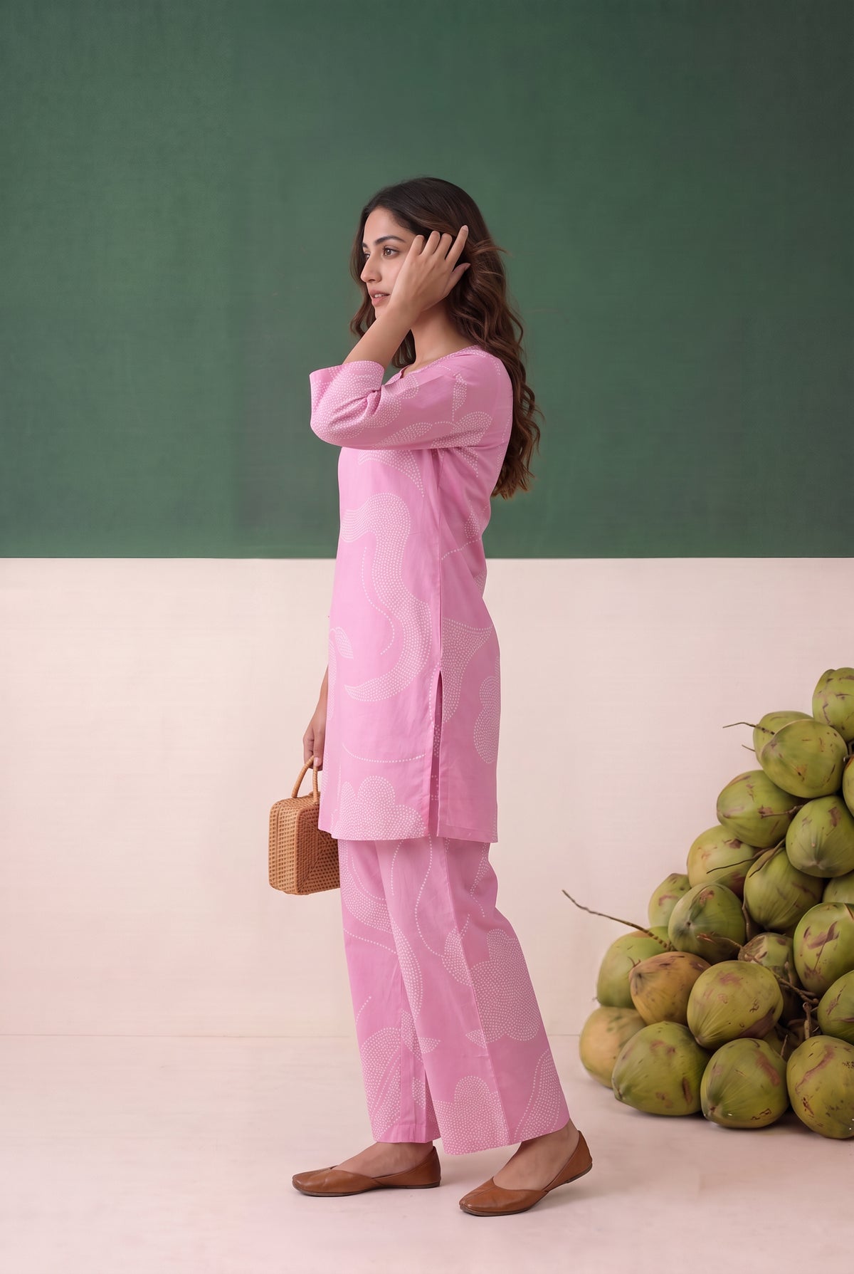 Pink Abstract Printed Cotton Loungewear Top Set