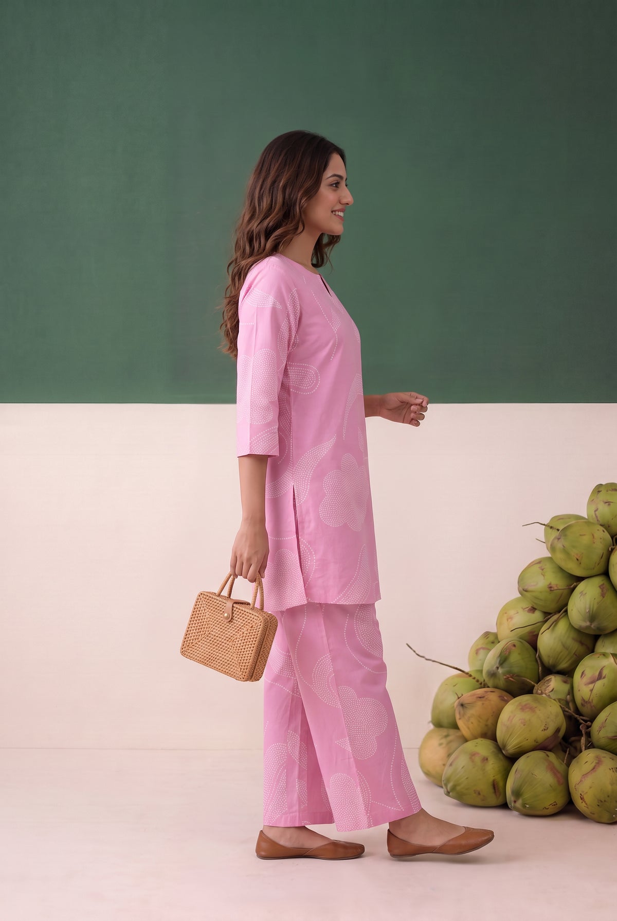 Pink Abstract Printed Cotton Loungewear Top Set