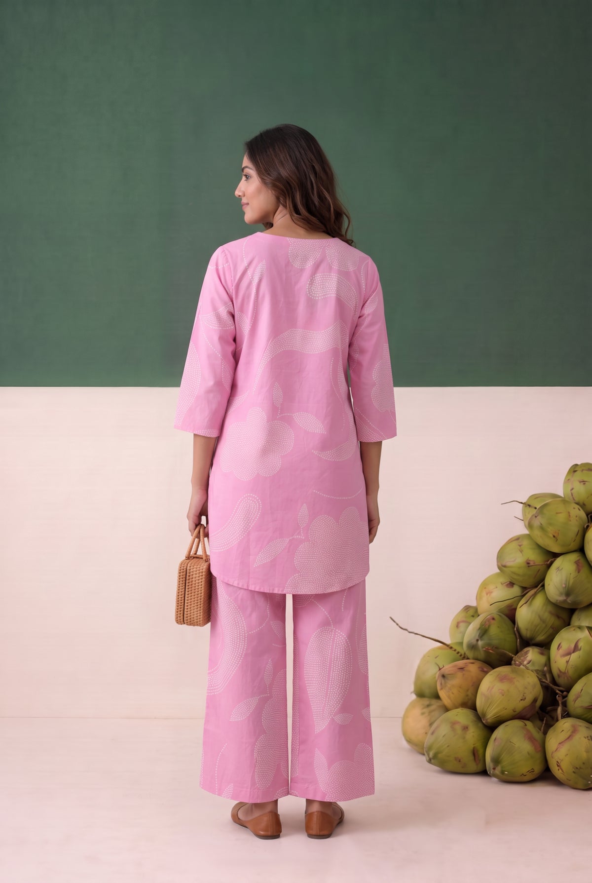 Pink Abstract Printed Cotton Loungewear Top Set