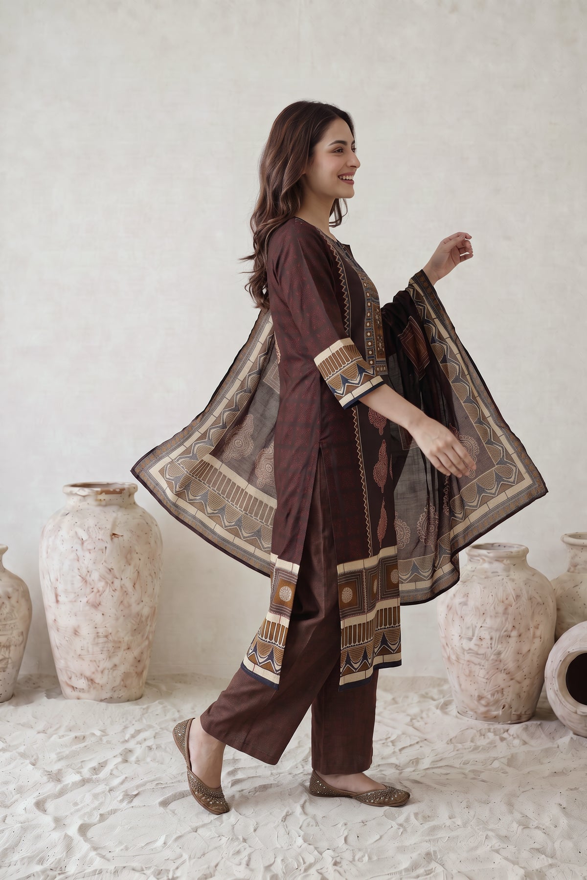Multicolour Printed Cotton Kurta Set with Dupatta