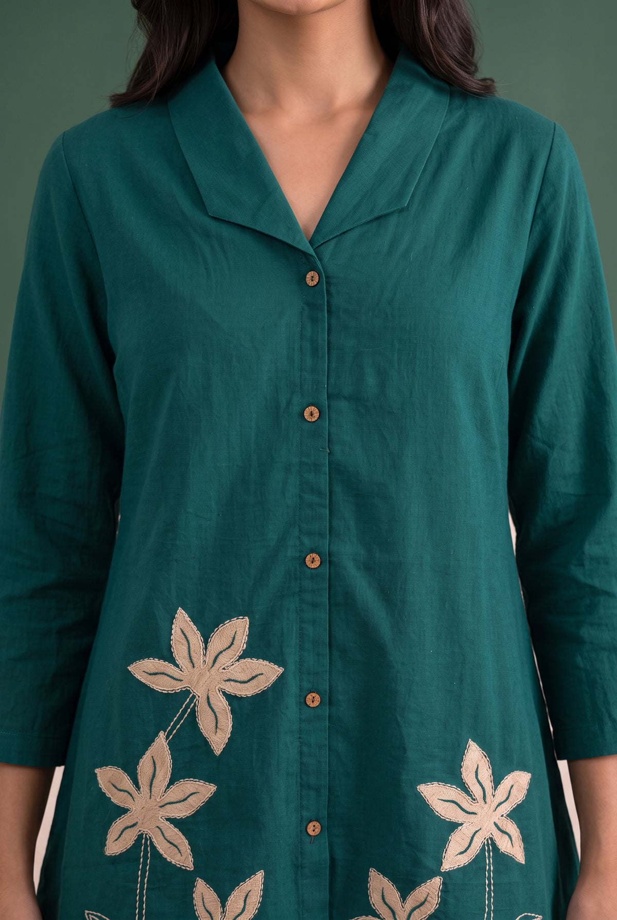 Teal Statement Applique Flower Cotton Flex Co-ord Set