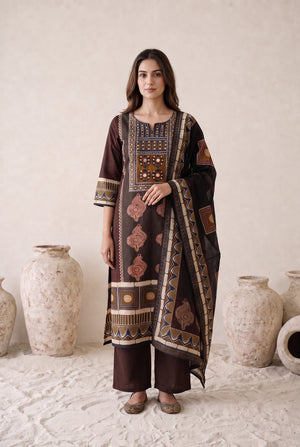 Multicolour Printed Cotton Kurta Set with Dupatta