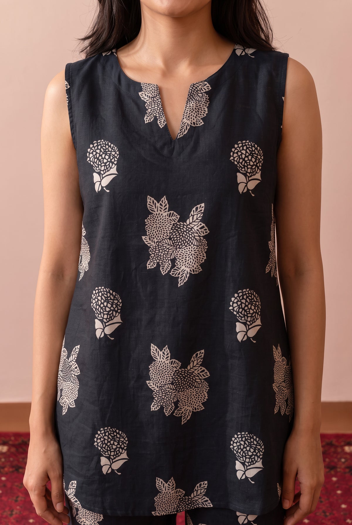 Black Botanical Buta Printed Cotton Co-ord Set