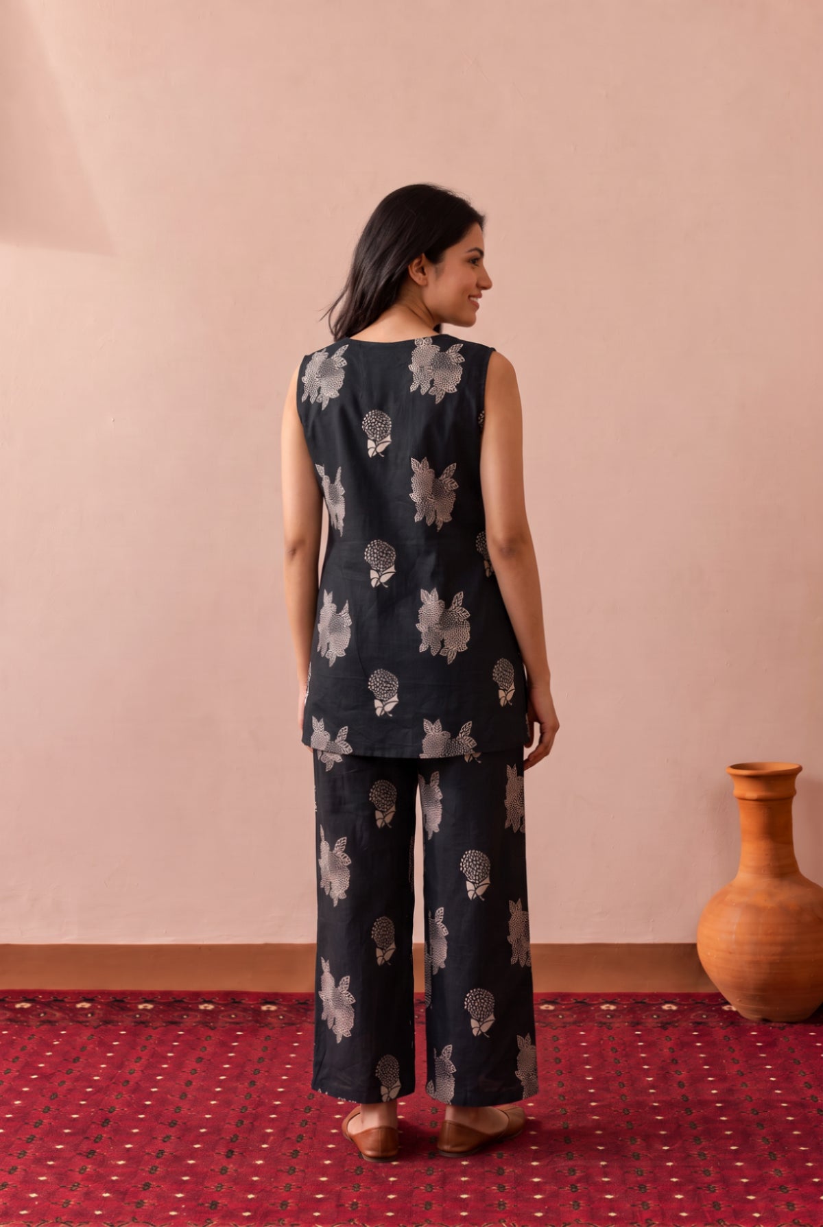 Black Botanical Buta Printed Cotton Co-ord Set
