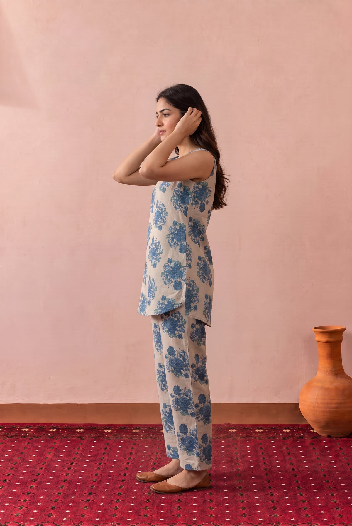 Blue Rose Bouquet Printed Cotton Co-ord Set