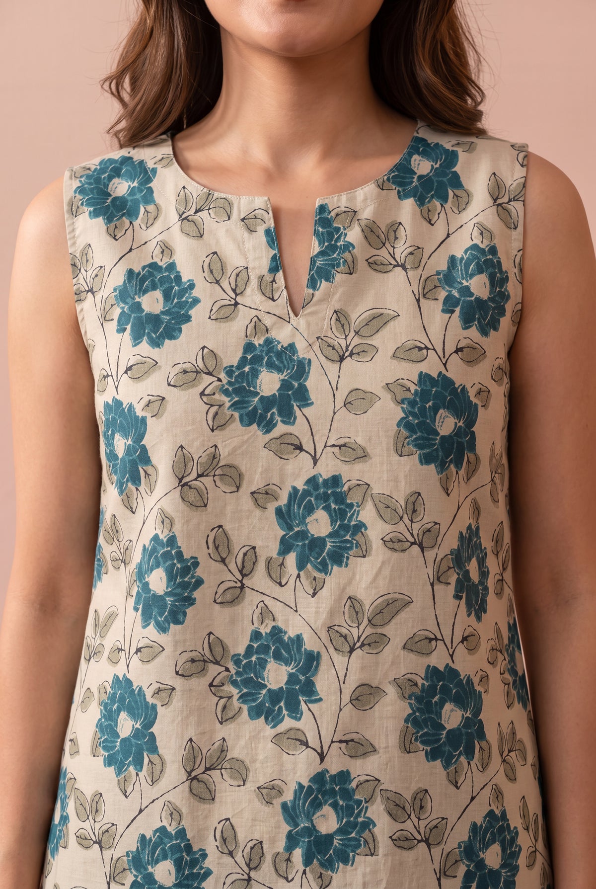 Beige Vintage Floral Printed Cotton Co-ord Set