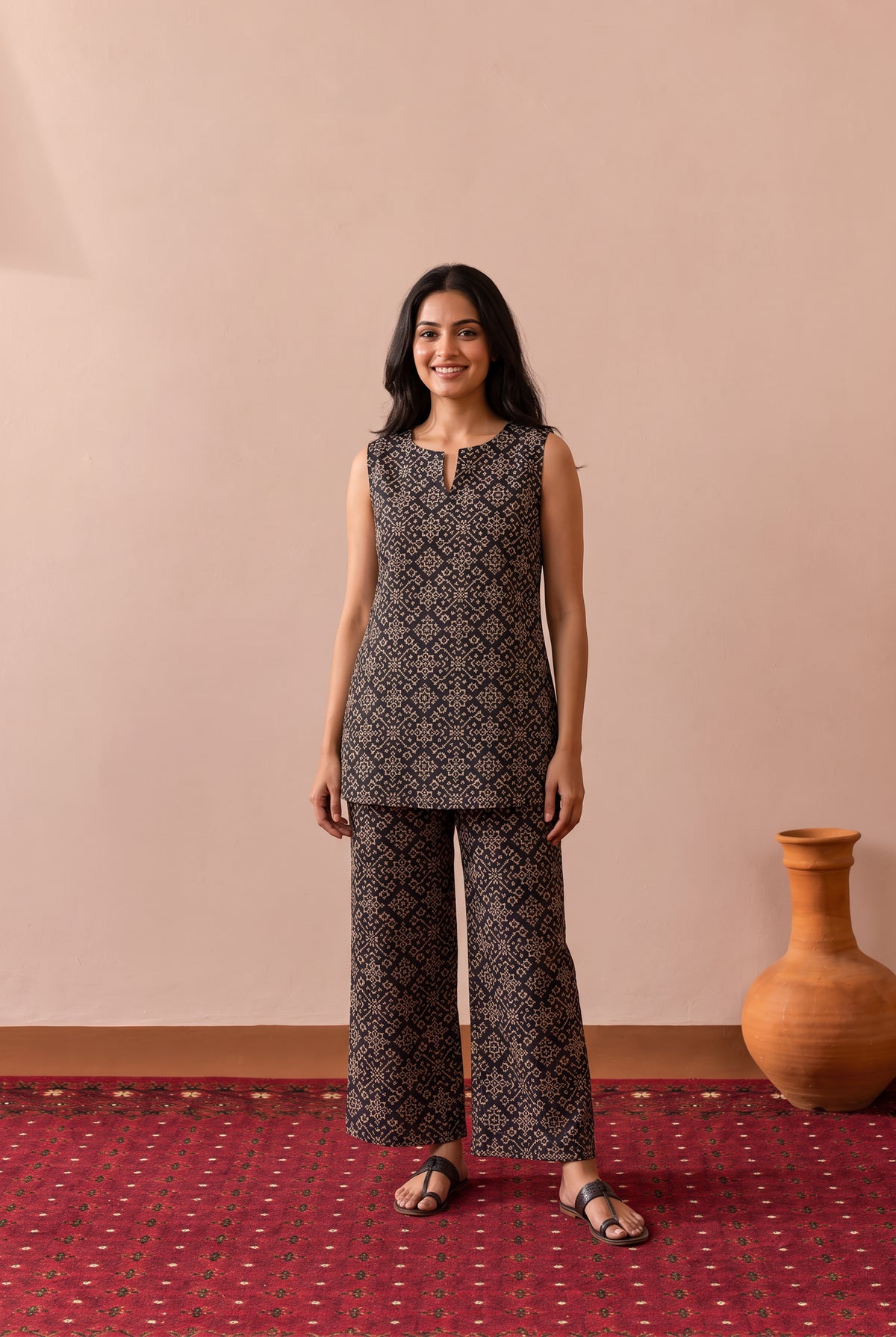 Black Micro Geometric Printed Cotton Co-ord Set