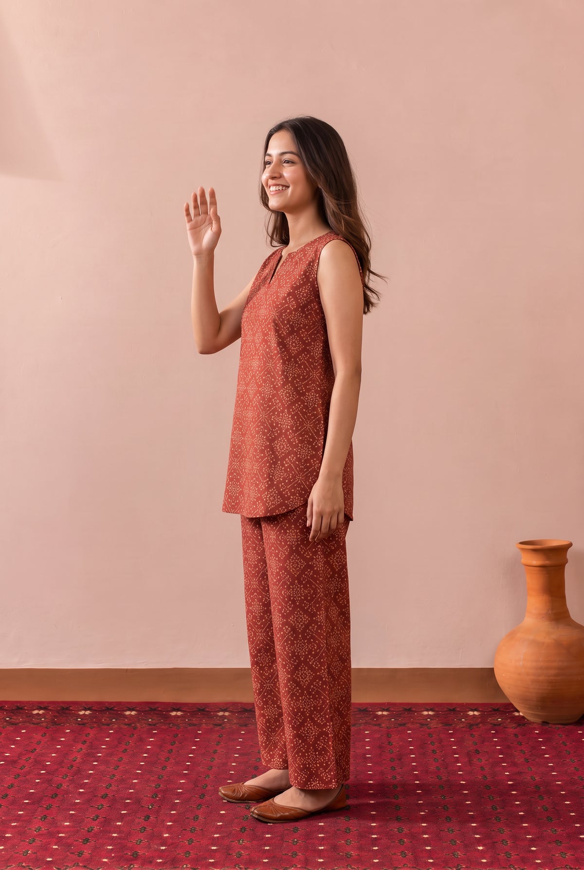 Rust Traditional Geometric Printed Cotton Co-ord Set