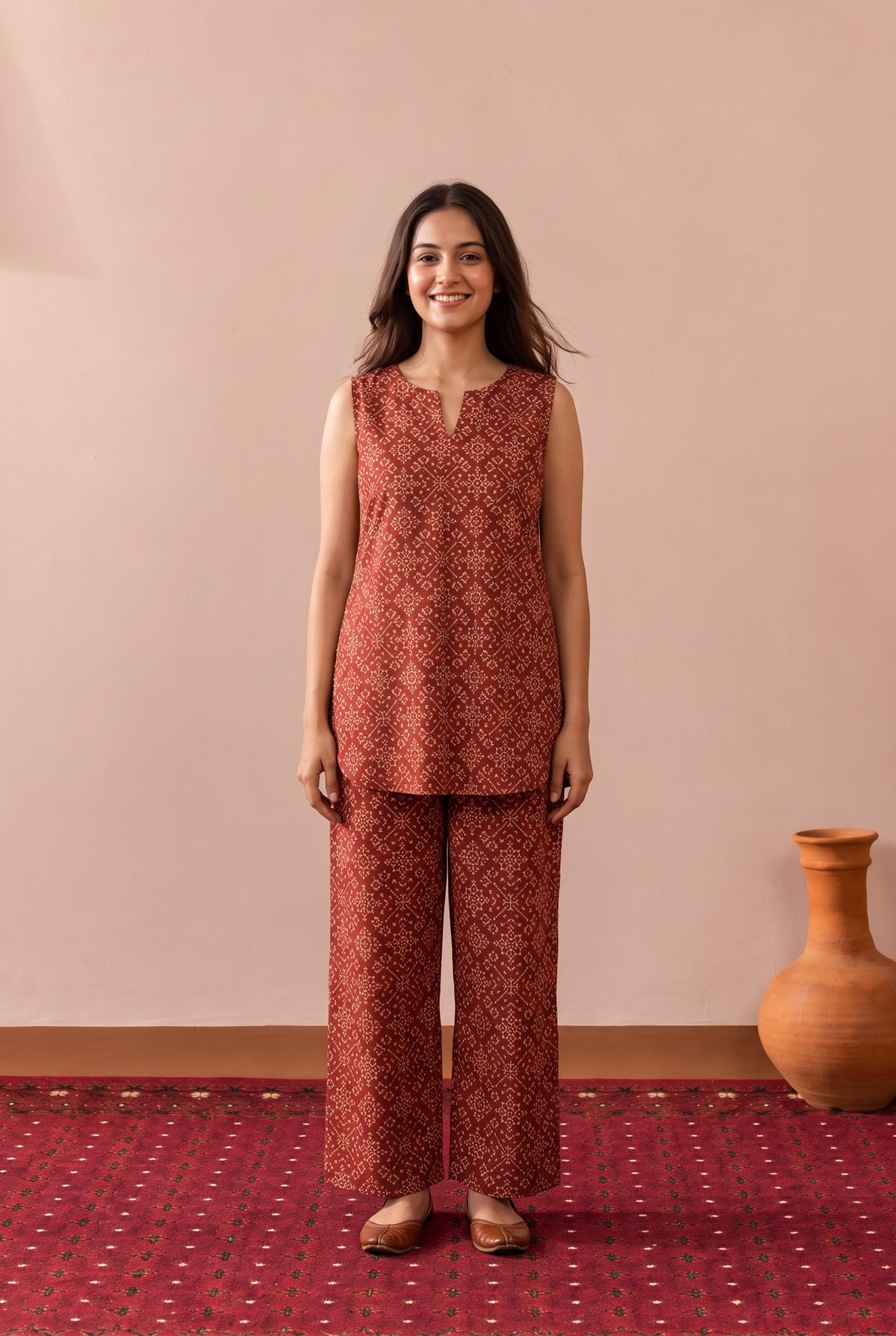 Rust Traditional Geometric Printed Cotton Co-ord Set