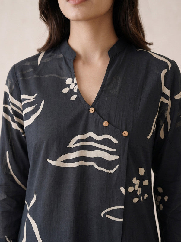 Black Abstract Printed Cotton Co-Ord Set
