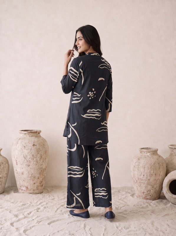 Black Abstract Printed Cotton Co-Ord Set
