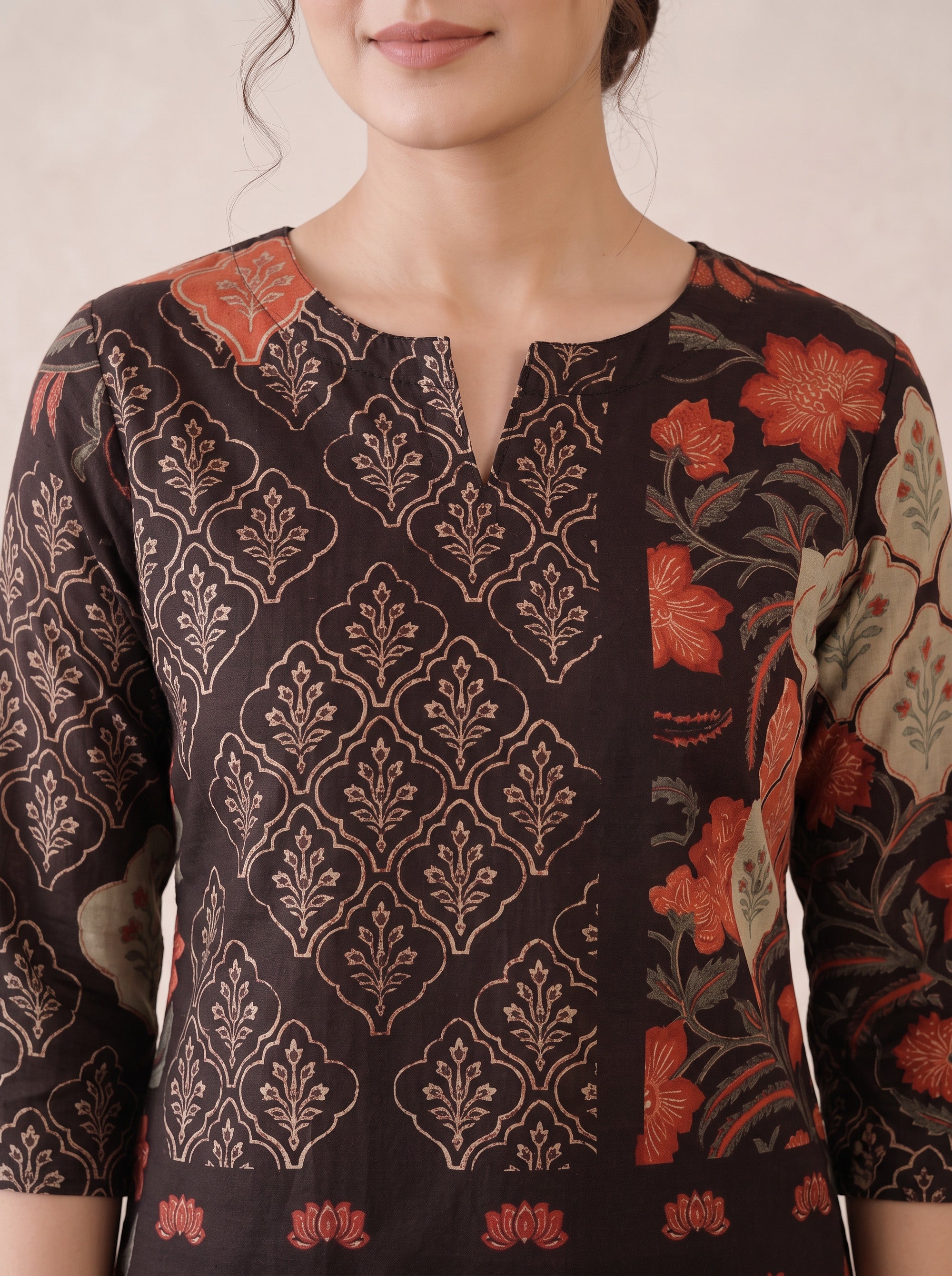 Black Ethnic Traditional Print Top and Pant Cotton Co-ord Set