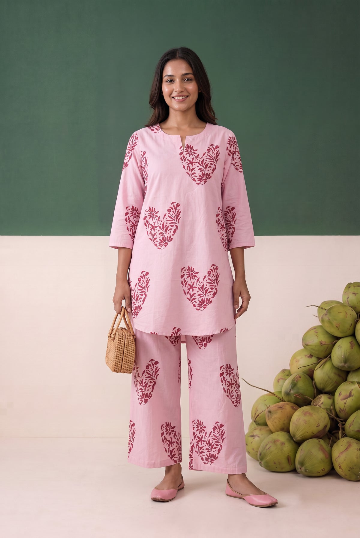 Pink Floral Pattern Printed Cotton Co-ord Set