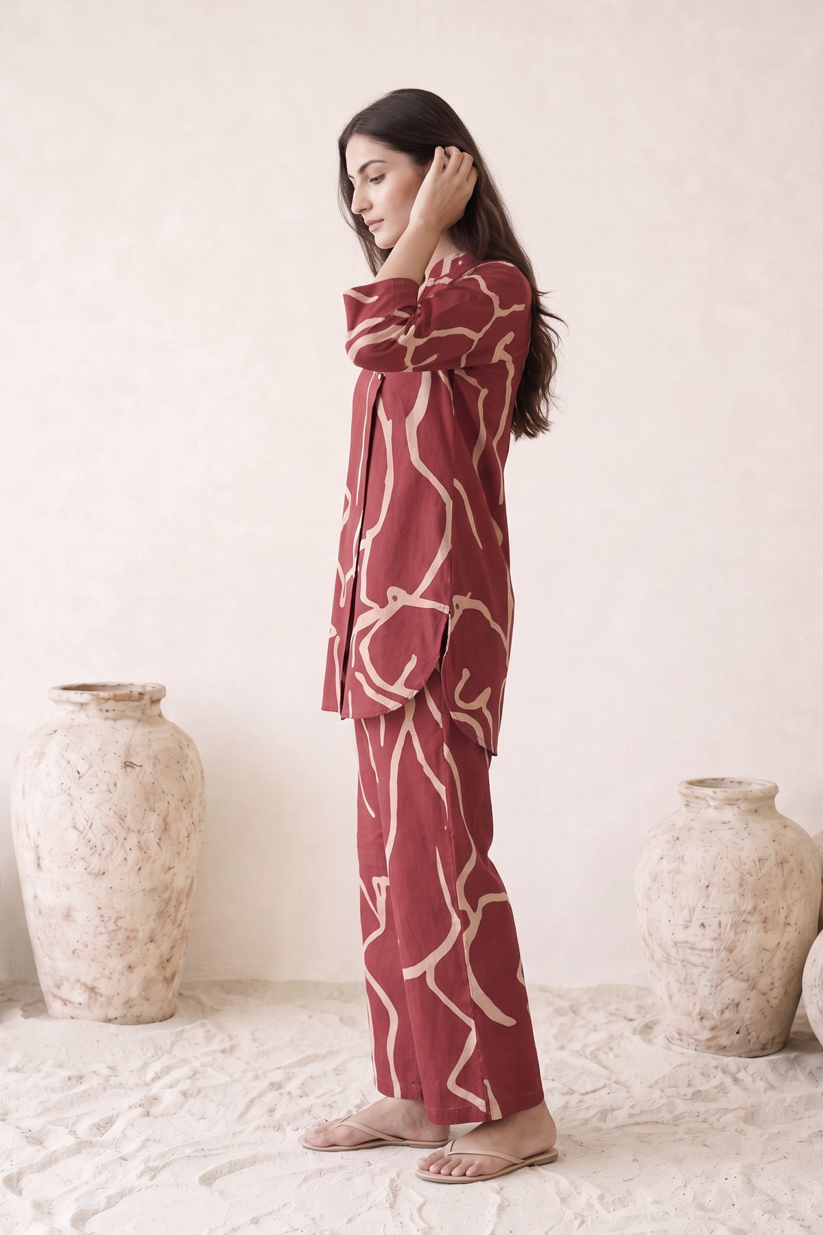 Maroon Abstract Printed Cotton Co-Ord Set