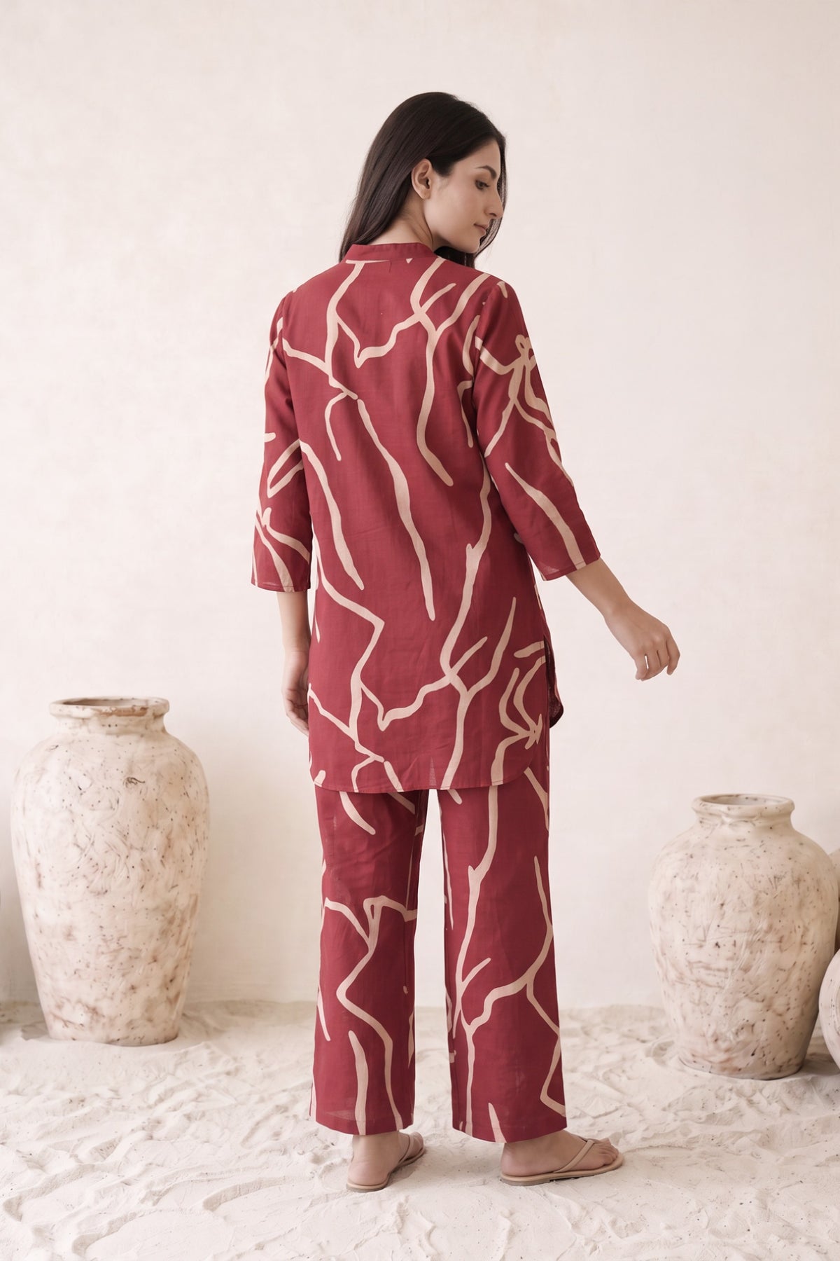 Maroon Abstract Printed Cotton Co-Ord Set