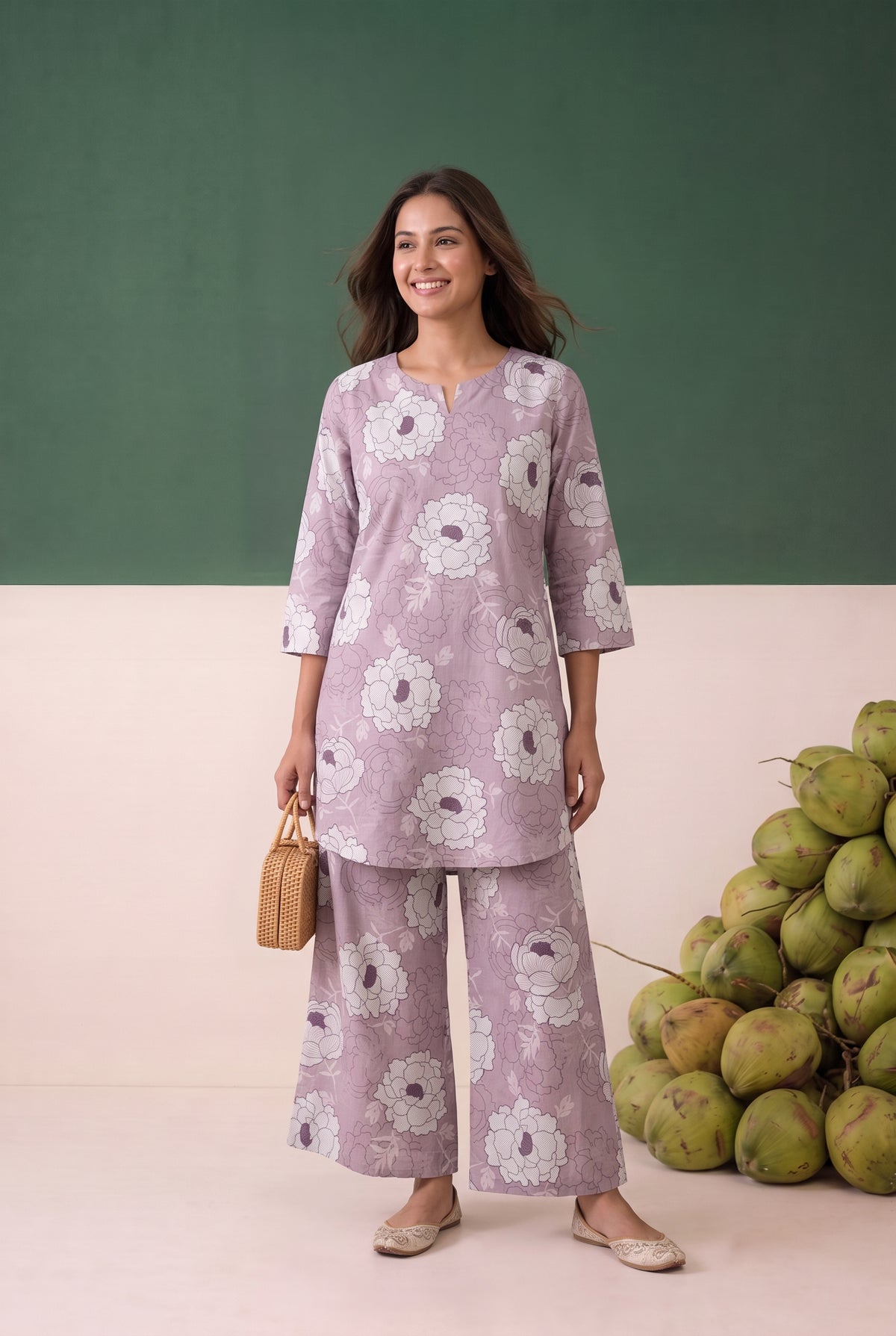Purple Floral Printed Cotton Co-ord Set