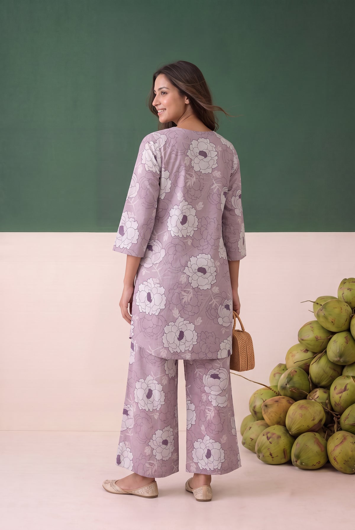 Purple Floral Printed Cotton Co-ord Set
