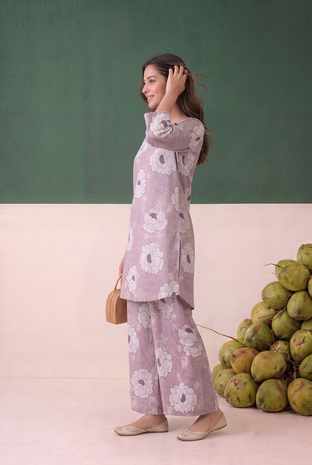Purple Floral Printed Cotton Co-ord Set