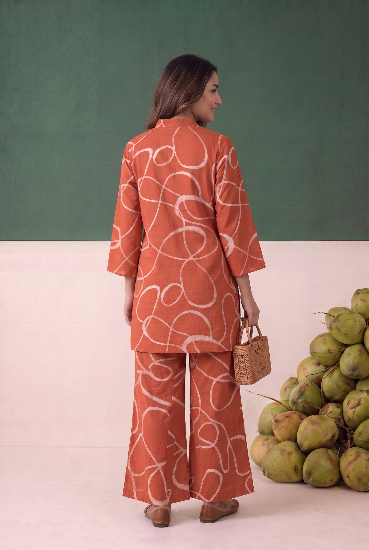 Rust Abstract Line Printed Cotton Co-ord Set
