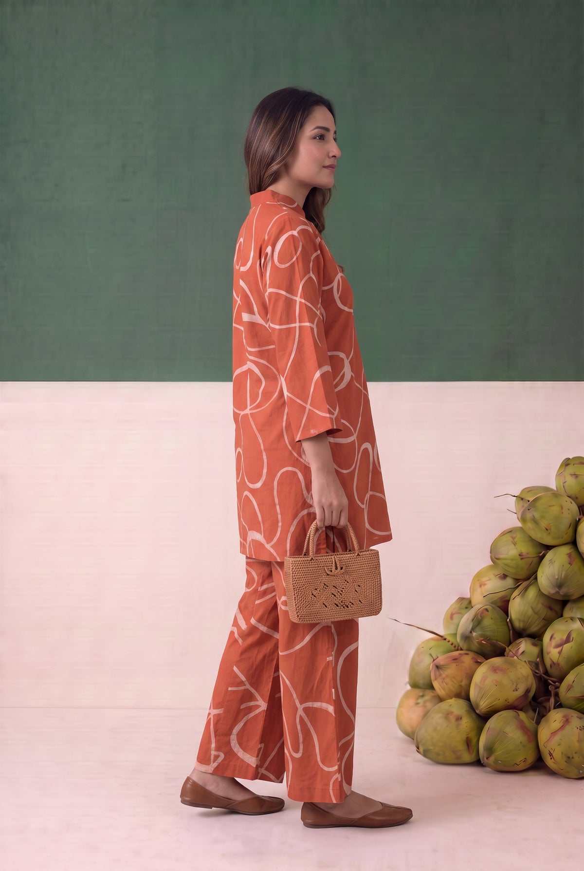 Rust Abstract Line Printed Cotton Co-ord Set