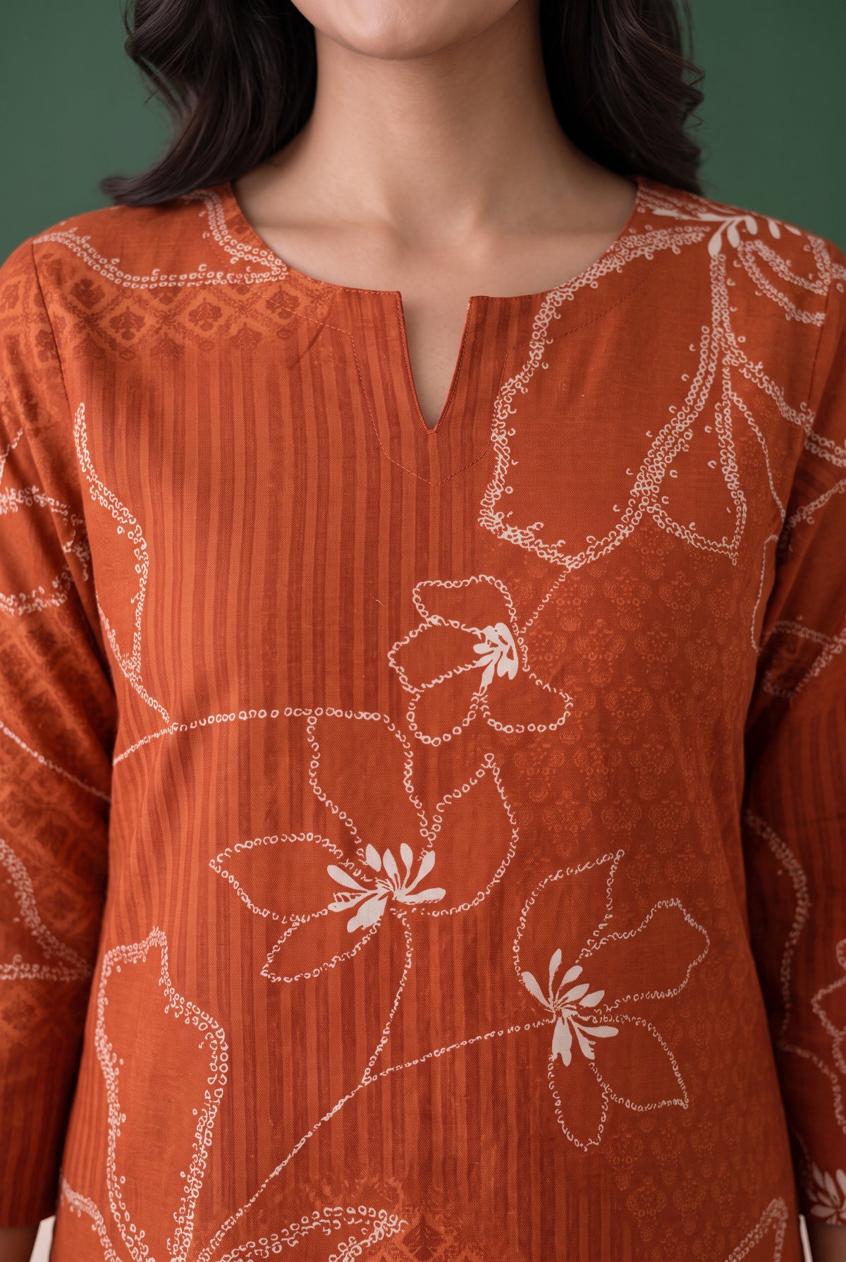 Rust Floral Pattern Line Printed Cotton Flex Co-ord Set