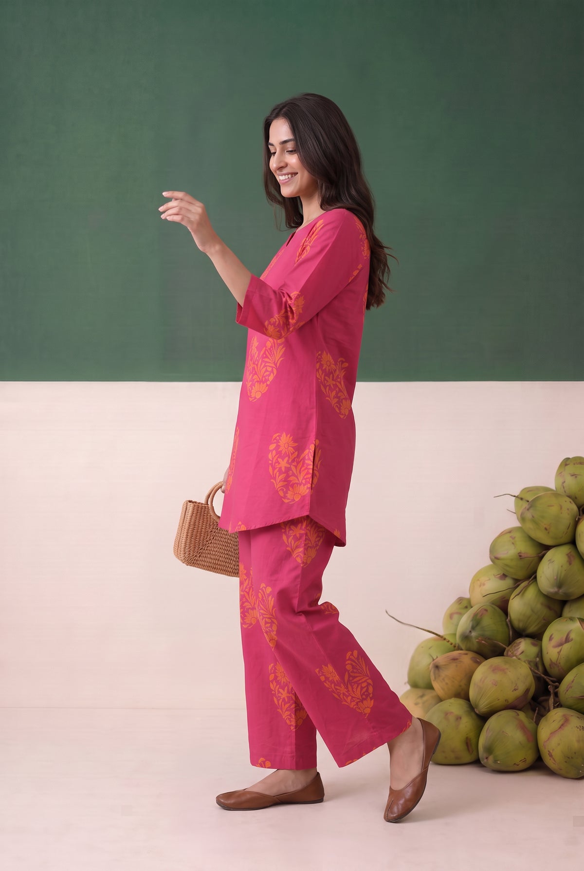 Pink Floral Motif Printed Cotton Co-ord Set