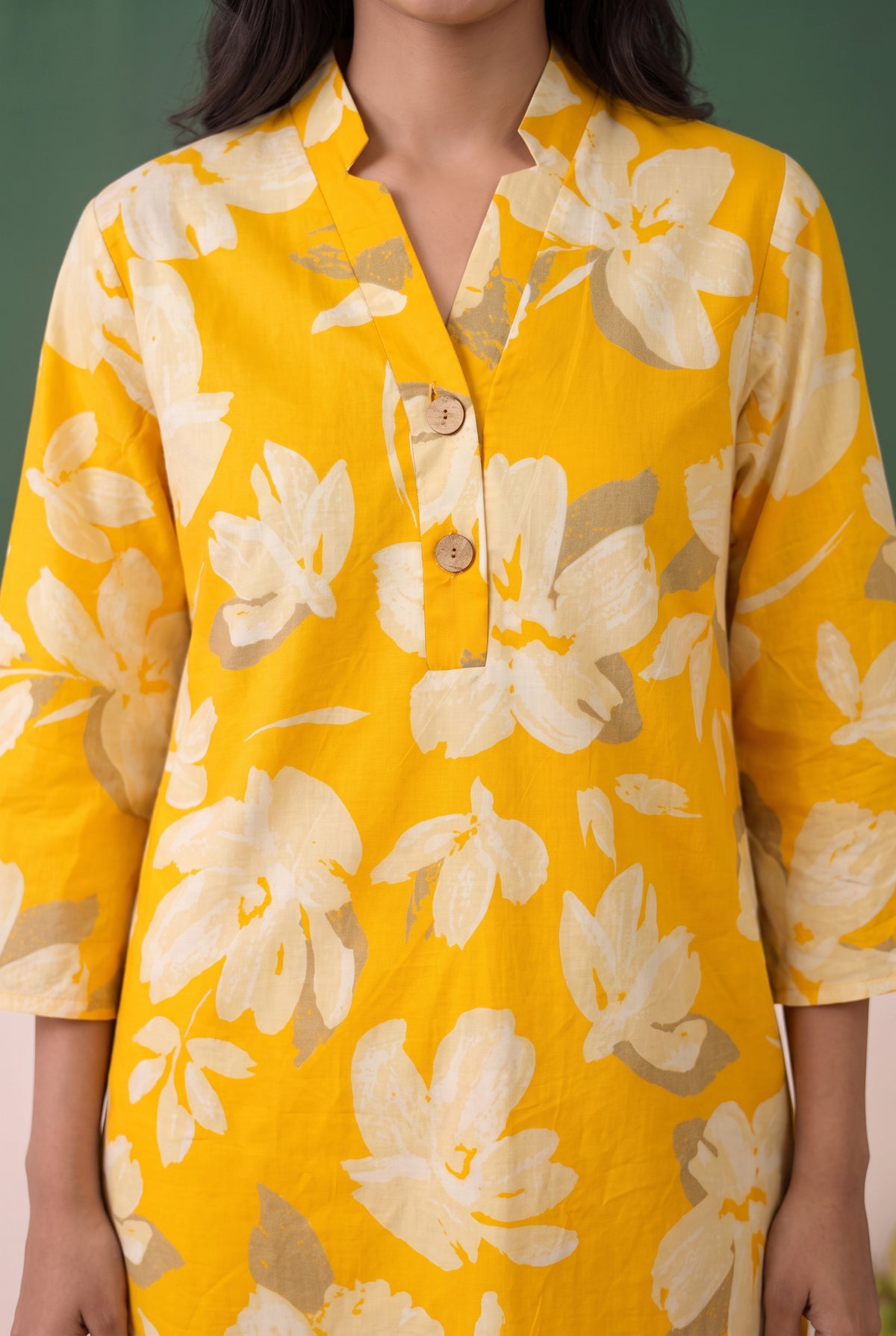 Yellow Floral Printed Cotton Co-ord Set