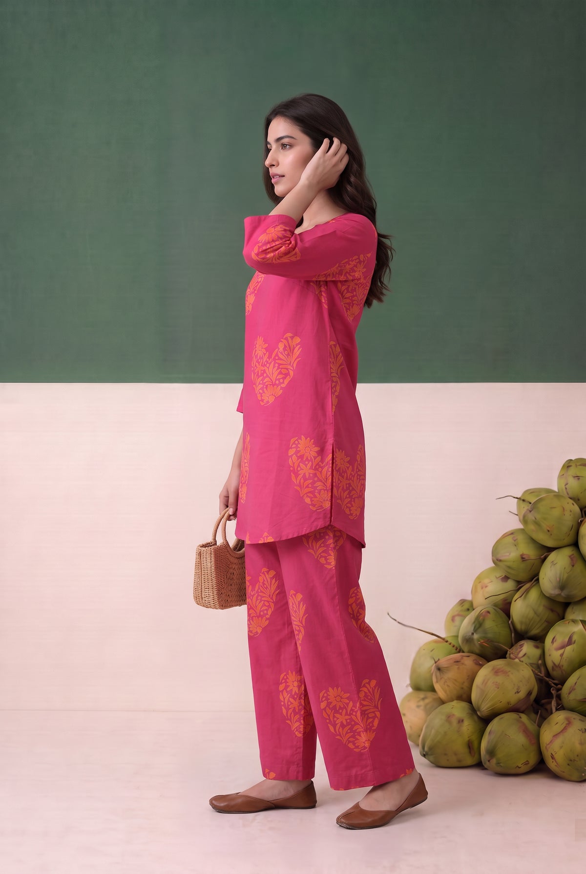 Pink Floral Motif Printed Cotton Co-ord Set