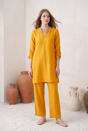 Mustard Solid Russian Silk Co-Ord Set