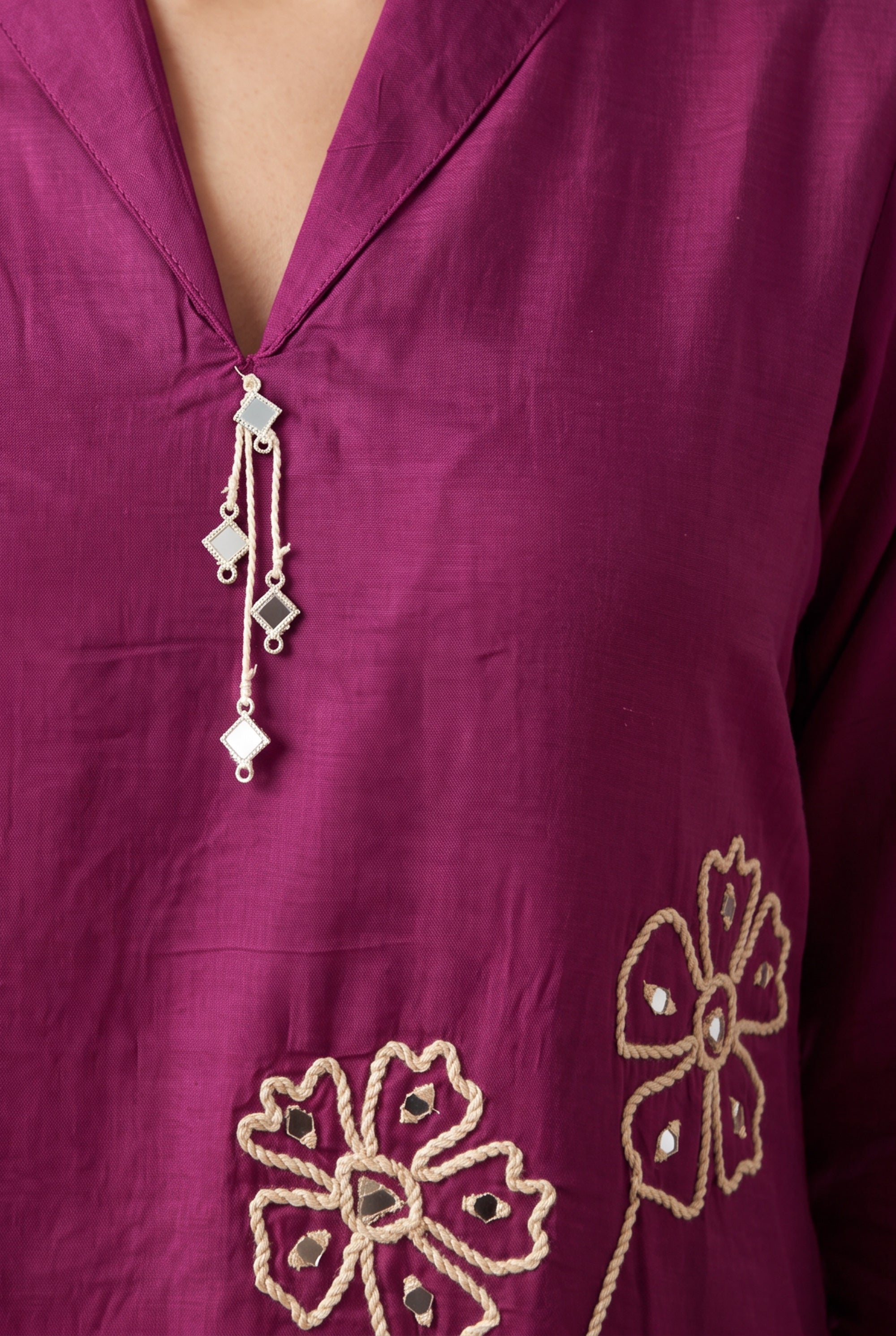 Purple Botanical Hand Embroidered Russian Silk Co-ord Set